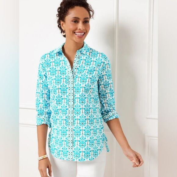 Talbot's Plus Size Modern Classic Button Front Shirt Top Damask Bouquet Size 2X - Picture 1 of 13